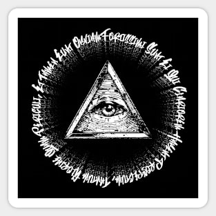 An emblem featuring the Masonic All-Seeing Eye within a triangle + latn text Sticker